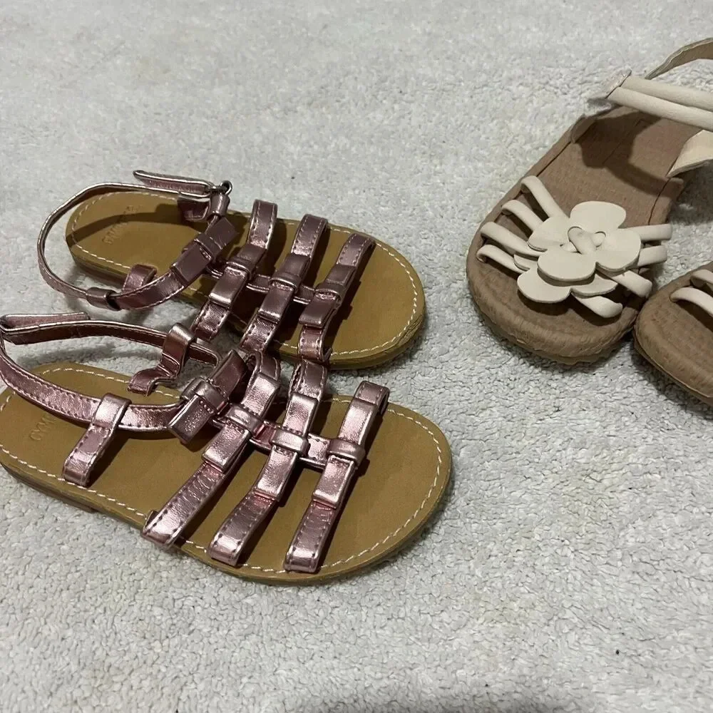 Gymboree & Fashion Kids Girls Pink Gladiator Sandals 10 & White Toddler Lot Of 2